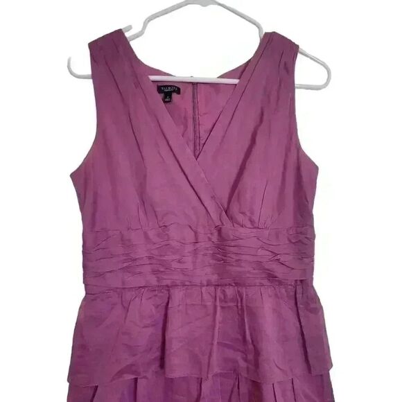 Talbots Women's Magenta Cotton Sleeveless V-Neck Ruffle Layered Skirt Dress - Picture 3 of 10